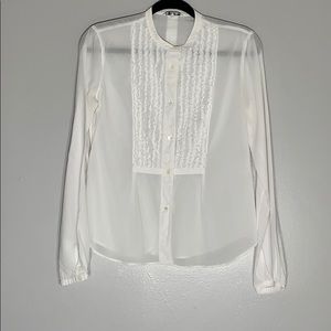 Loro Piana Pintucked Bibbed Ruffle button down white Tuxedo shirt